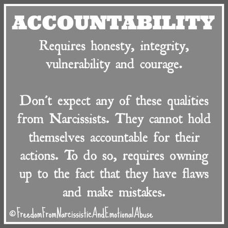 Narcisssts will never hold themselves accountable