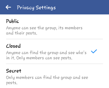Definition of Facebook group types